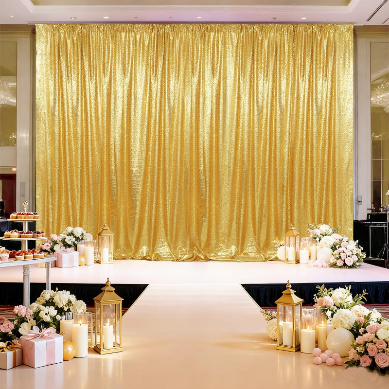 SquarePie Sequin Backdrop Curtain Not See Through Background for Wedding Party 20FT x 10FT Gold - Image 3